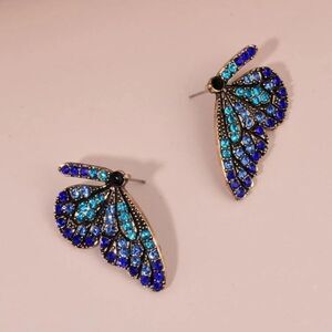 Blue Crystal Butterfly Wing Earrings